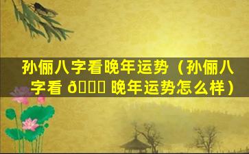 孙俪八字看晚年运势（孙俪八字看 💐 晚年运势怎么样）